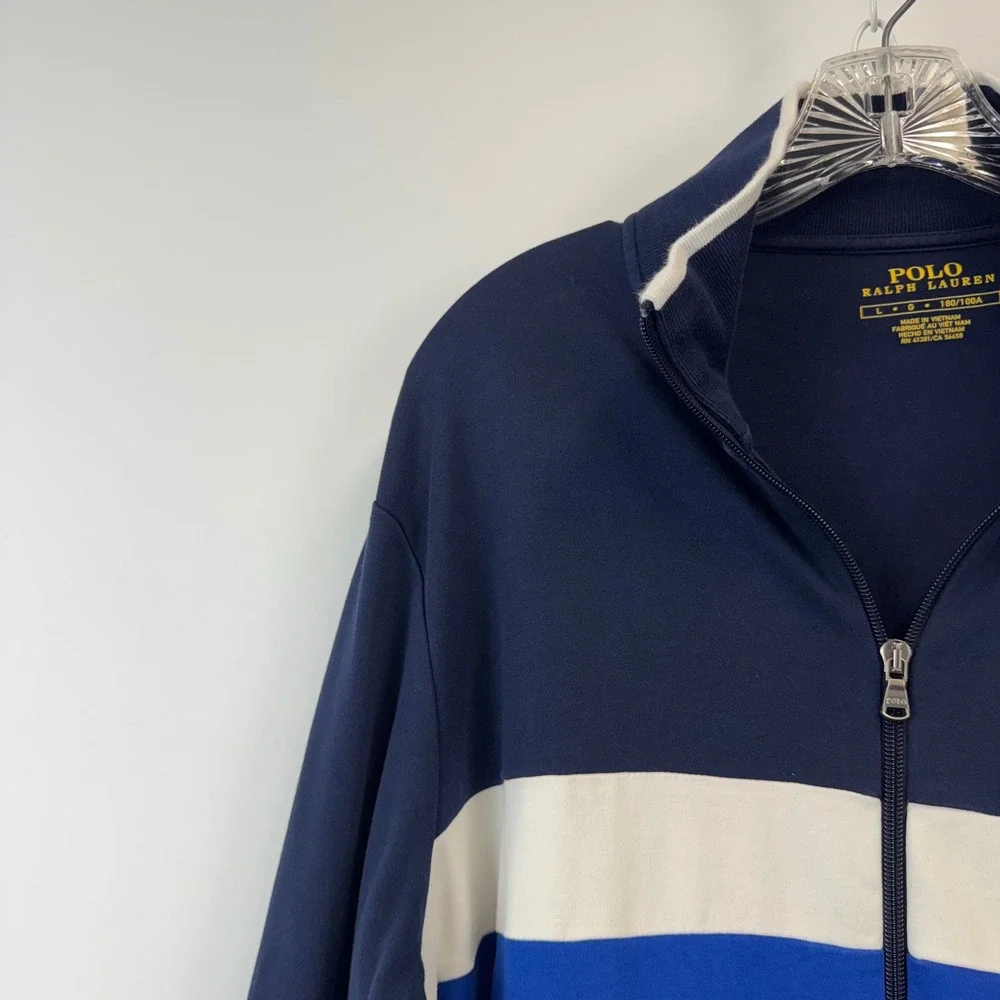 Polo Ralph Lauren Mens Full Zip Track Jacket Navy Blue White Colorblock Large